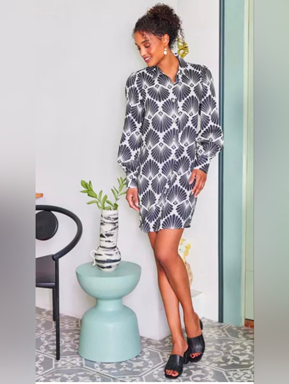 Karen Kane Linen Blouson Sleeve Dress